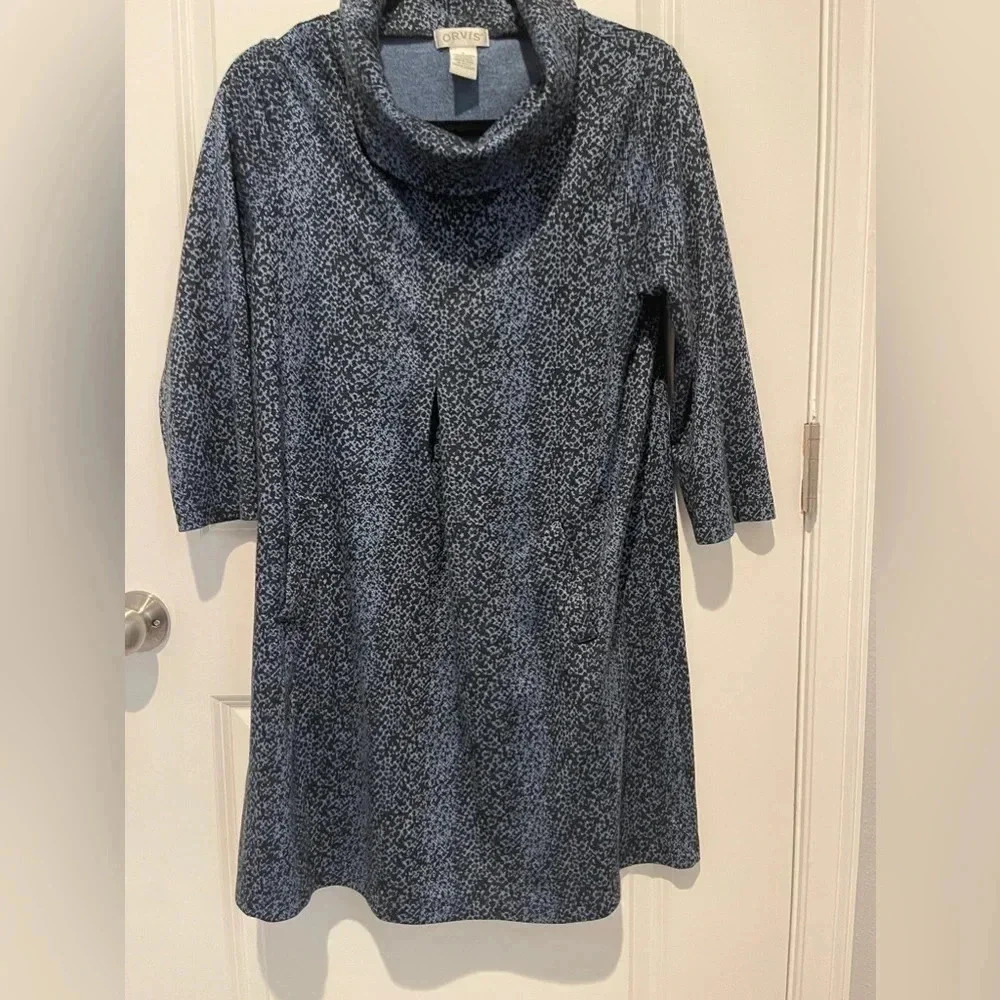 Orvis women long sleeve‎ turtleneck dress size Large blue black pockets gorpcore